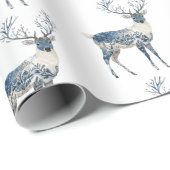 Nordic Blue White Deer Birthday Geschenkpapier (Rolleneckpunkt)