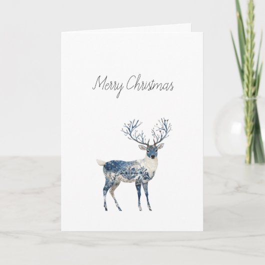 Nordic Blue White Deer Christmas Karte (Vorderseite)