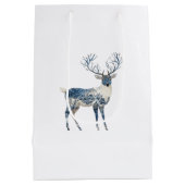 Nordic Blue White Deer Christmas Mittlere Geschenktüte (Rückseite)