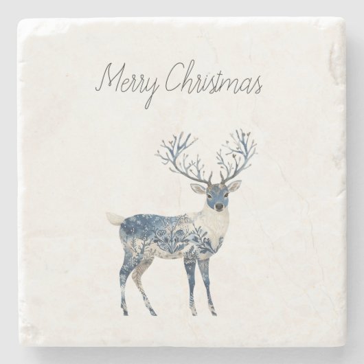 Nordic Blue White Deer Christmas Steinuntersetzer (Vorderseite)