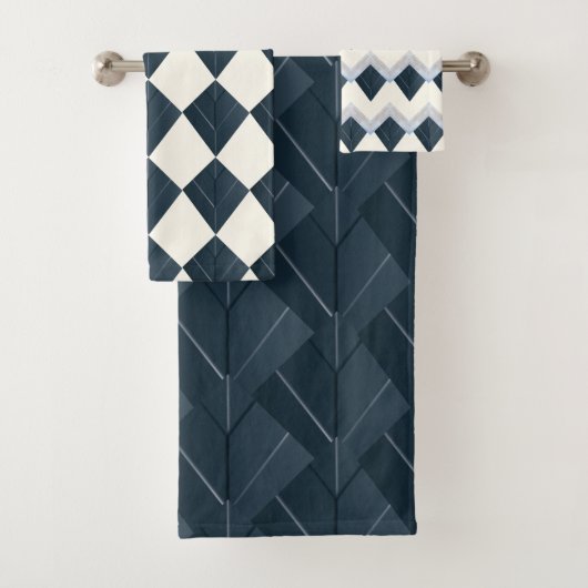 Nordic Blue Zickzack Pattern Badhandtuch Set (Insitu)