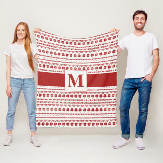 Nordic Bright Red and Winter White Arctic Streifen Fleecedecke