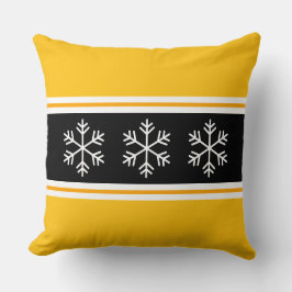 Nordic Bright Yellow Black Stripes Big Snowflakes Kissen