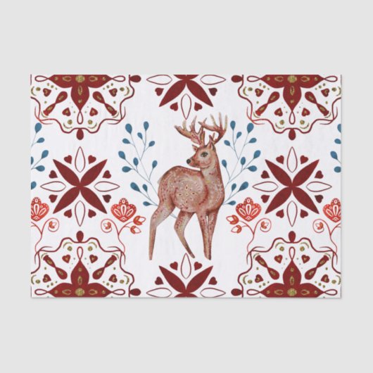 Nordic Brown Deer Watercolor Kunst Seidenpapier (Vorderseite)