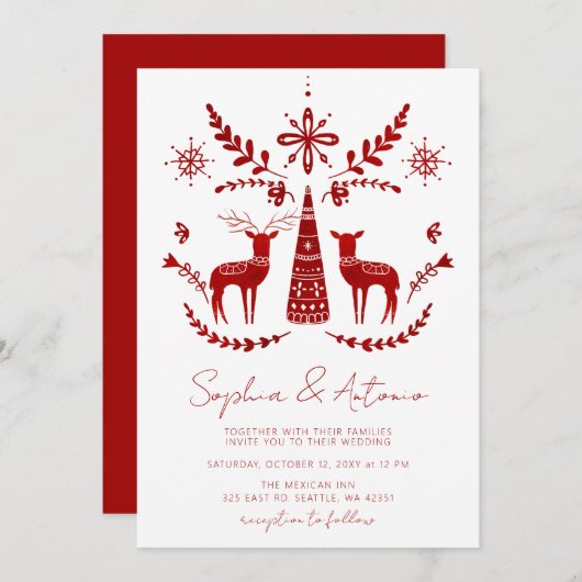 Nordic Buck und Doe Woodland Winter Wedding Einladung (Vorne/Hinten)