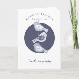 Nordic Christmas Blue Birds Foto Feiertagskarte