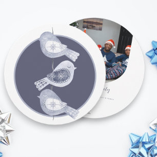 Nordic Christmas Blue Birds Foto Feiertagskarte