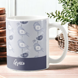 Nordic Christmas Blue Birds Personalisiert Kaffeetasse