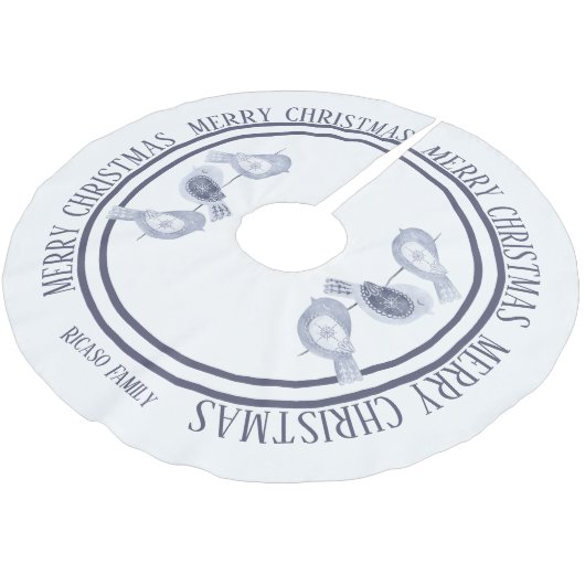 Nordic Christmas Blue Birds Personalisiert Polyester Weihnachtsbaumdecke (Schrägansicht)