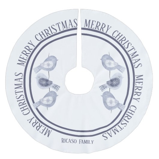 Nordic Christmas Blue Birds Personalisiert Polyester Weihnachtsbaumdecke (Vorderseite)