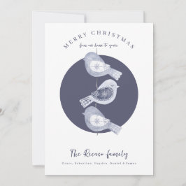 Nordic Christmas Blue Birds Photo Feiertagskarte