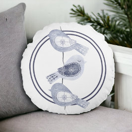 Nordic Christmas Blue Birds Rundes Kissen