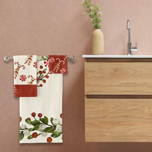 Nordic Christmas Candy Cane Wreath Individuelle Na Badhandtuch Set