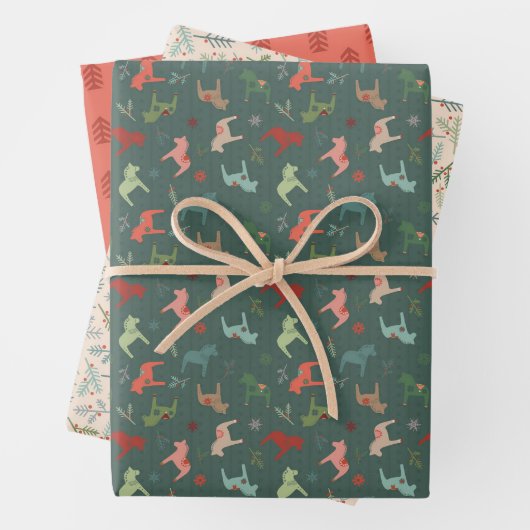 Nordic Christmas Dala Wrapping Paper Sheets Geschenkpapier Set (Beispiel)