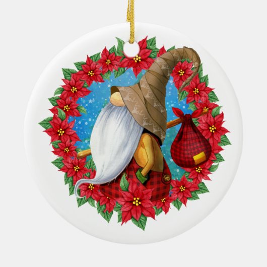 Nordic Christmas Gnome Foto Keramik Ornament (Hinten)