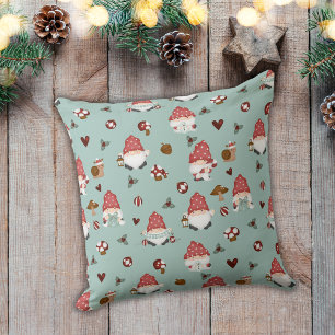 Nordic Christmas Gnomes Soft Green Kissen