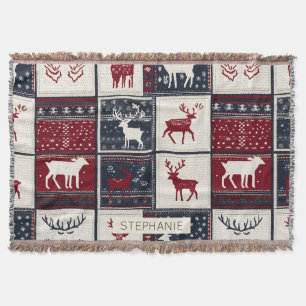 Nordic Christmas Patchwork   Rentier Decke
