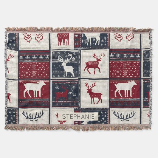 Nordic Christmas Patchwork | Rentier Decke (Vorderseite)