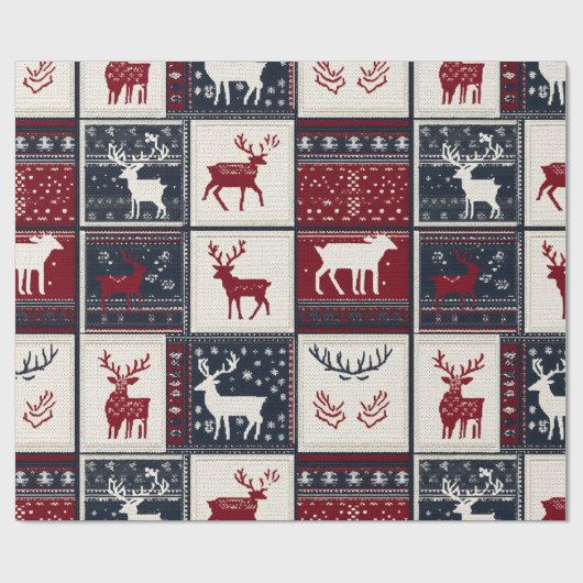 Nordic Christmas Patchwork | Rentier Geschenkpapier (Flach)