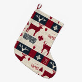 Nordic Christmas Patchwork | Rentiere (2) Großer Weihnachtsstrumpf (Vorderansicht (hängend))