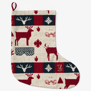 Nordic Christmas Patchwork   Rentiere (2) Großer Weihnachtsstrumpf