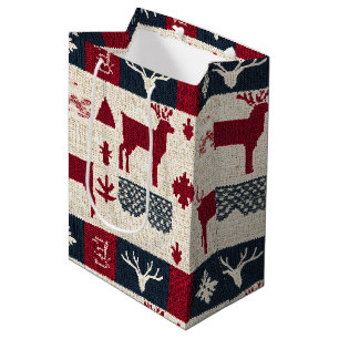 Nordic Christmas Patchwork Rentiere (2) Mittlere Geschenktüte