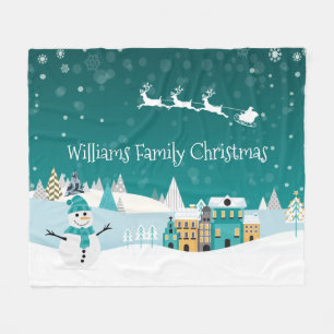 Nordic Christmas Snow Forest Santa Reindeer Schlit Fleecedecke