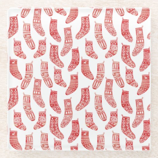 Nordic Christmas Strumpf Pattern Glasuntersetzer (Vorderseite)