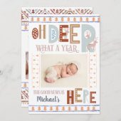 Nordic Christmas Trees Boho 3 Foto Holiday Birth Ankündigung (Vorne/Hinten)