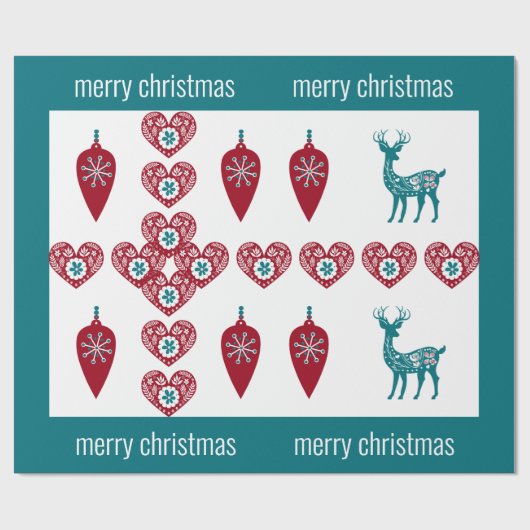 Nordic Cross Rentier skandinavischer Merry Xmas Geschenkpapier (Flach)