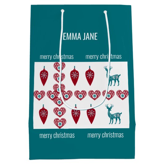 Nordic Cross Rentier skandinavischer Merry Xmas Mittlere Geschenktüte (Rückseite)