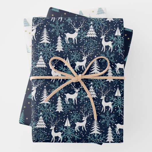 Nordic Crystal Aquamarin Christmas Deer Geschenkpapier Set (Beispiel)