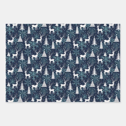 Nordic Crystal Aquamarin Christmas Deer Geschenkpapier Set (Vorderseite)