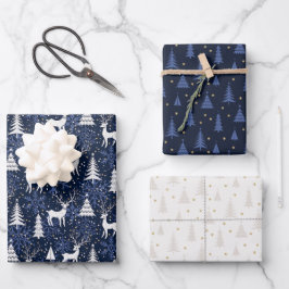Nordic Crystal Cobalt Blue Christmas Deer Geschenkpapier Set