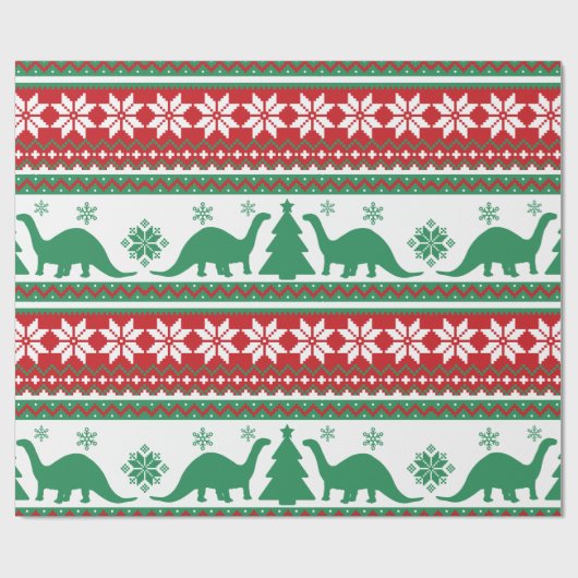 Nordic Fair Isle Brontosaurus Dinosaurs Sweater Geschenkpapier (Flach)
