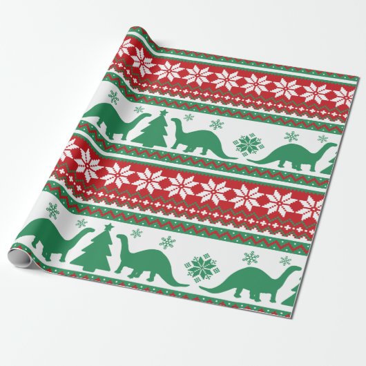 Nordic Fair Isle Brontosaurus Dinosaurs Sweater Geschenkpapier (Ungerollt)