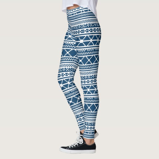 Nordic Fair Isle Sweater Blue White Knit Pattern Leggings (Links)