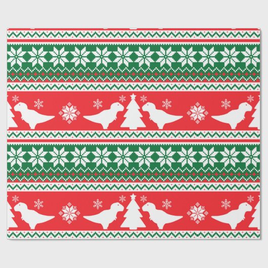 Nordic Fair Isle T-Rex Dinosaurs Sweater Geschenkpapier (Flach)