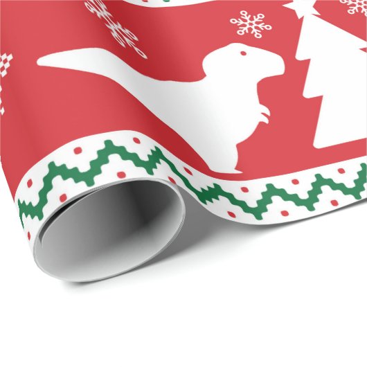 Nordic Fair Isle T-Rex Dinosaurs Sweater Geschenkpapier (Rolleneckpunkt)