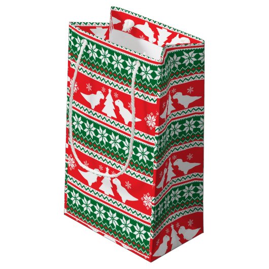 Nordic Fair Isle T-Rex Dinosaurs Sweater Kleine Geschenktüte (Rückseite Schrägansicht)