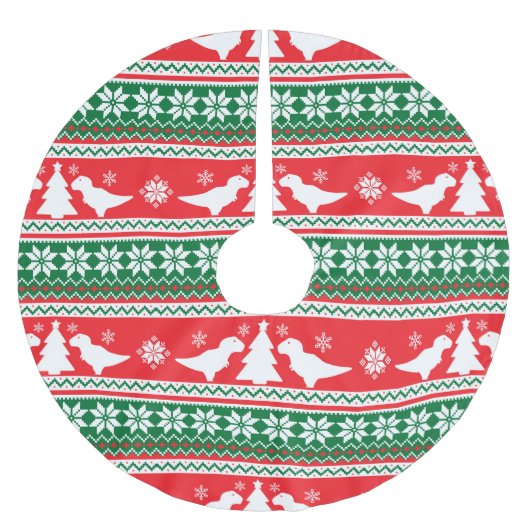 Nordic Fair Isle T-Rex Dinosaurs Sweater Polyester Weihnachtsbaumdecke (Vorderseite)