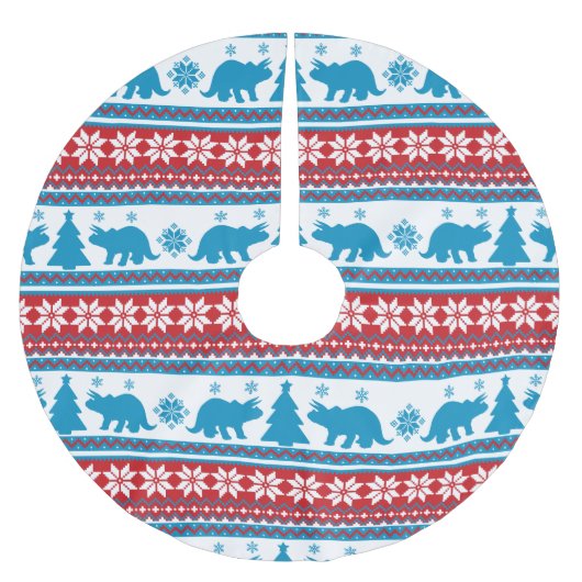 Nordic Fair Isle Triceratops Dinosaurier Sweater Polyester Weihnachtsbaumdecke (Vorderseite)