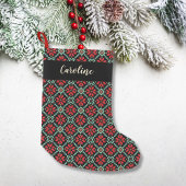 Nordic Floral Poinsettia Red Green Black Custom Kleiner Weihnachtsstrumpf