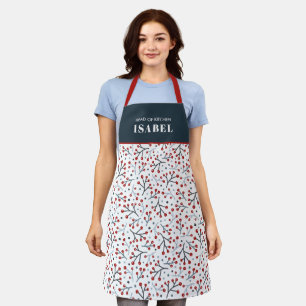 Nordic Folk Art Berry Branches Red Blue Christmas Schürze