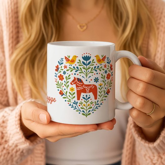 Nordic Folk Art Dala Horse Heart Pattern Mug Kaffeetasse