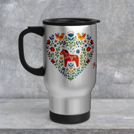 Nordic Folk Art Dala Horse Heart Pattern Mug Mattglastasse