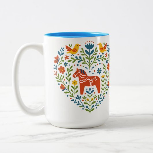Nordic Folk Art Dala Horse Heart Pattern Mug Zweifarbige Tasse (Links)