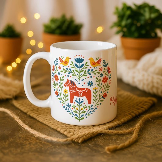 Nordic Folk Art Dala Horse Mug Kaffeetasse