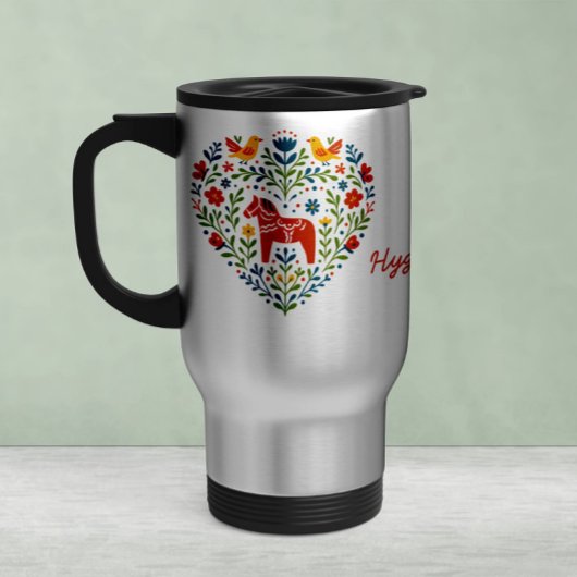 Nordic Folk Art Dala Horse Travel Mug Reisebecher
