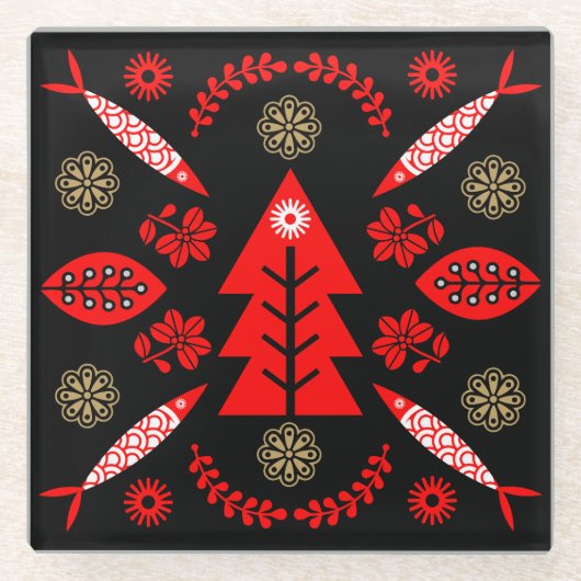 Nordic Folk Art Fish Glasuntersetzer (Vorderseite)
